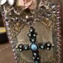 Stunning Vintage Style Altered Art Glass Bottle  Decorative Cross and Floral Detail Image 8