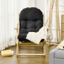 Folding and Reclining Wooden Lounge Chair Comfortable Relaxation Chair with Thick Tufted Cushion Image 2