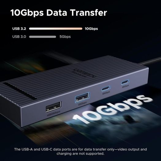 USB C Hub, 8-in-1 4K@60Hz HDMI to USB-C Adapter, 170MB/s microSD SD Card Reader, 3x 10Gbps USB-A/C Ports, 100W PD, 30cm Cable, Aluminum Compact USB Hub for MacBook, HP, Dell, iPad Pro