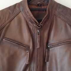 Mens Tan leather Echtes Leder biker style jacket size M heavy FREEPOST