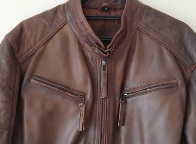 Mens Tan leather Echtes Leder biker style jacket size M heavy FREEPOST