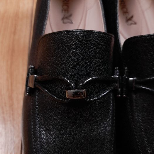 Caprice Black Grained Leather Heeled Loafers 5UK/38EU/24.4cm
