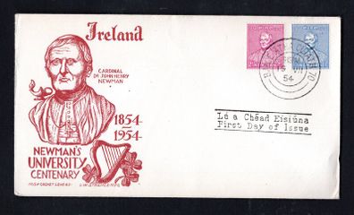 1954 Ireland Centenary of the Opening of the Catholic University (Cardinal Newman) Commemorative Stamps Illustrated First Day Cover (FDC) with Dublin cancel