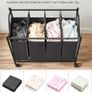 Laundry sorter 4 compartments black laundry basket, laundry collector with 4 removable cloth bags, laundry holder on wheels, laundry sorter, stable, 4 x 35 liters, black Image 4
