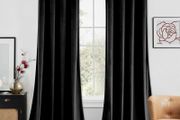 Black Velvet Curtains for Bedroom 2 Panel Set 90 Inch Drop Curtains, Soft Elegent Home Decor Velvet Curtain Living Room, Sun Blocking Room Darkening Thermal Eyelet Curtain 46x90 Inch