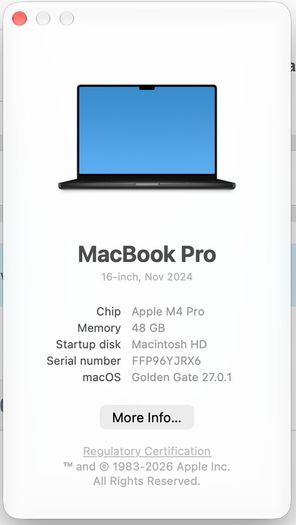 MacBook Pro M4 48GB 512GB SSD 16 inch 3 Months Warranty - new condition