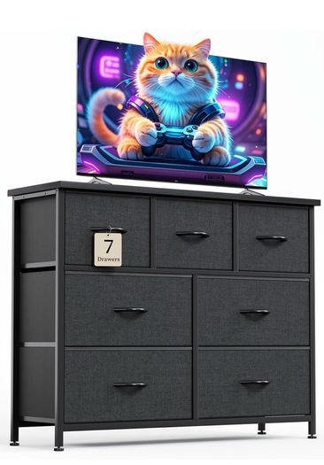 Chest of Drawers for Bedroom with 7 Drawers, Fabric Storage Drawer, Tall Black Hallway Storage Unit