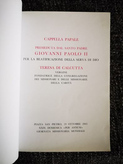 SALE! Beatification Of Mother Teresa Of Calcutta St Peter's Square October 19, 2003 Original Booklet, Plus Vatican Tickets