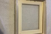 frame vintage swept/moulded off-white painted wooden frame with a gold-gilded inner slip/sight edge