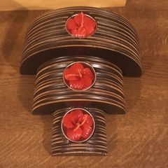 Brand New Set of 3 Wooden Candle Holder with 3 Candles included