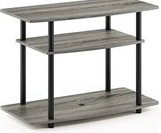 TURN-N-TUBE TV Stand, 3-Tier No Tools Entertainment Center, TV Console for TV up to 32 Inch, for Living Room, Bedroom, French Oak