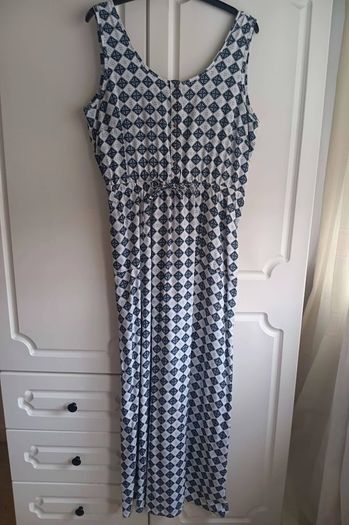 Summer Blue and White Print Maxi Dress
