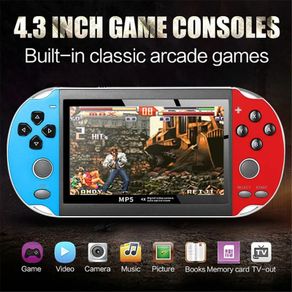 X7 PLUS Handheld Game Console 5.1-inch Dual Joystick Game Console 8GB Built-in 1000 Games Support 32/64/128-bit Video Game Console Blue+Red