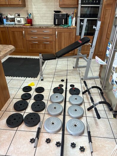 Weight Bench + Chin Up, 50kg Weight, Mats, Bars!