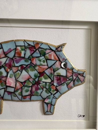 Handmade Framed Pig Pique Assiette Mosaic