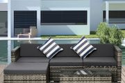 5 Pieces Rattan Sofa Set Wicker Sectional Furniture Cushion Grey Garden (FREE SHIPPING)