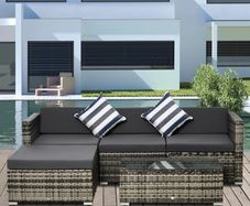 5 Pieces Rattan Sofa Set Wicker Sectional Furniture Cushion Grey Garden (FREE SHIPPING)