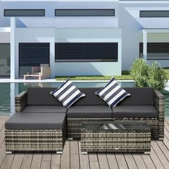 5 Pieces Rattan Sofa Set Wicker Sectional Furniture Cushion Grey Garden (FREE SHIPPING)