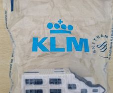 A miniature of a Dutch house from the KLM Delft Blue Houses series