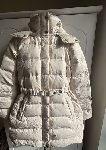 Zara semi long cream belted puffer jacket