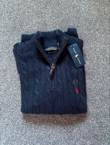 Navy Ralph Lauren Cable Kbit Quarter Zip - Size S Men
