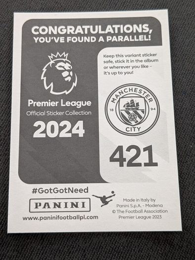 Panini Premier League Stickers 2024 Kevin De Bruyne Manchester City Green Parallel