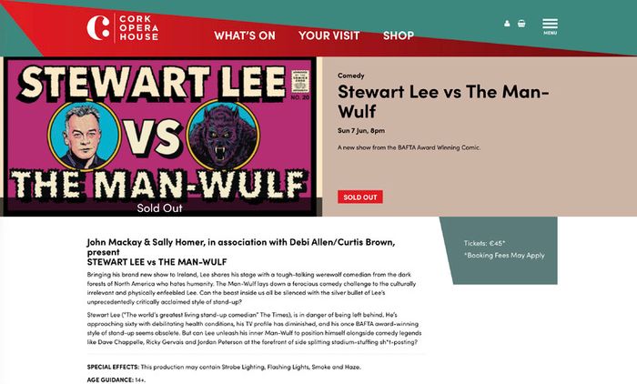2 x Tickets for comedian Stewart Lee @ Cork Opera House - Sunday June 7th @ 8pm