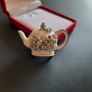 White Enamel Teapot Brooch with Rhinestones, Tea Party Kettle Pin Badge Chic Tea Lover Gift, Cottagecore Jewellery (X01) Image 3