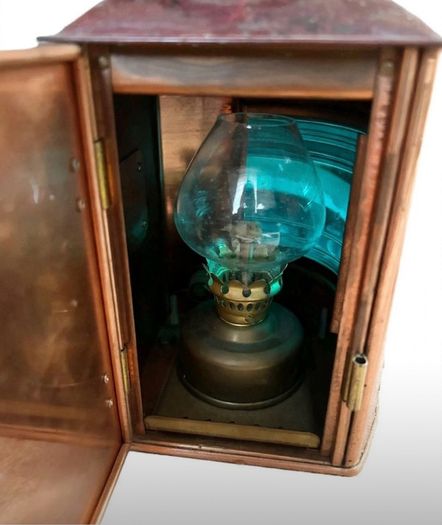 Vintage 1920s-1930s Dutch Maritime Copper Starboard Lamp