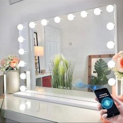 Vanity Mirror Hollywood Mirror with Lights 18 LED With USB Charging Port Bluetooth Speaker 80x58