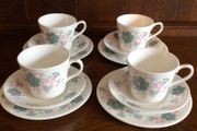 Pretty Queen Anne Blue floral cups saucers and Sides