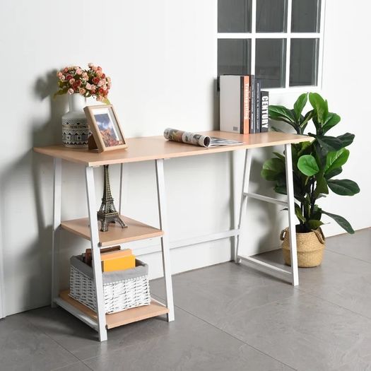 White Minimalistic Office Desk With Shelving