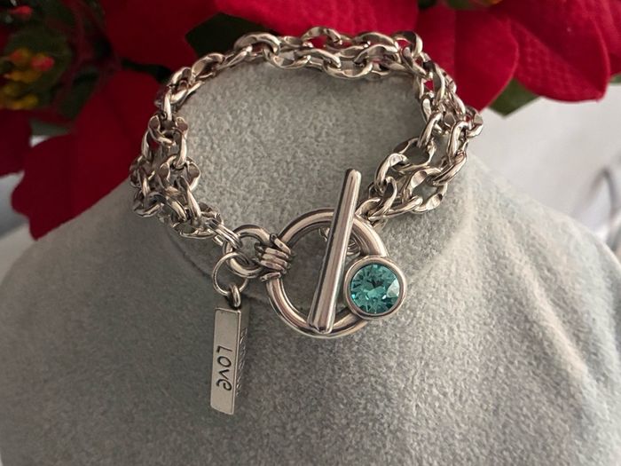 Antique Silver Plated Crystal Toggle Bracelet