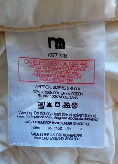 Mothercare Natural Wool Duvet and Pillow