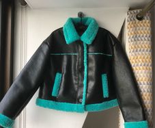 Primark size L turquoise faux leather shearling jacket