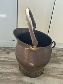 Brass coal bucket or Ornament feature with tongs