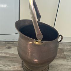 Brass coal bucket or Ornament feature with tongs