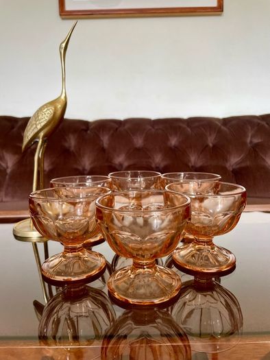 Retro Set of Six 1970s 80s Rose Glass Sundae Glasses