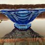 Vintage Large Art Deco Blue Glass Footed Bowl Image 2