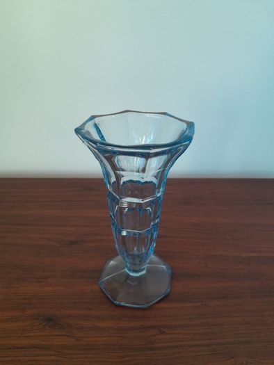 Art Deco Blue Cut Glass Vase