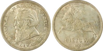 Lithuania 1936 silver 5 litai PCGS MS62 Rare uncirculated