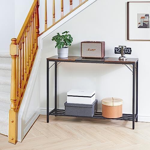 Console Table Narrow Sofa Table Rustic Brown and Black