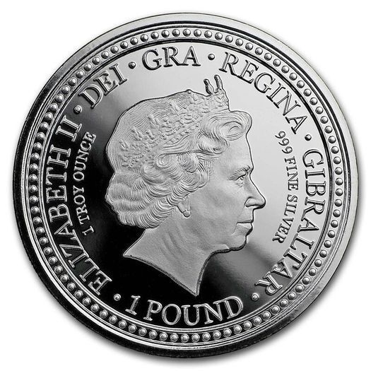 2018 Gibraltar 1 Pound 1 Oz Silver Bullion Coin Royal Arms of England ( In Capsule)