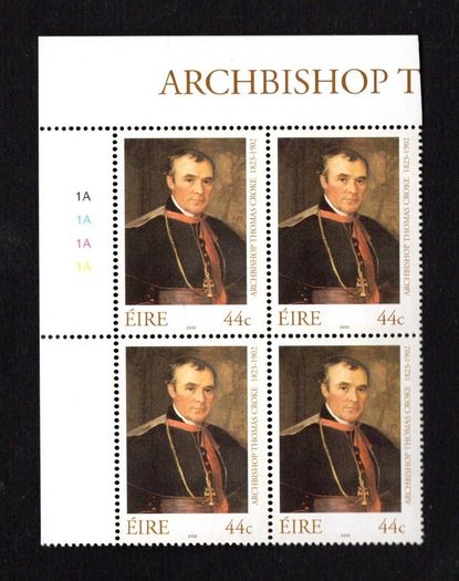 2002 Ireland Death Centenary of Archbishop Thomas Croke Commemorative Stamp Plate Block 1A1A1A1A Mint Never Hinged (MNH)
