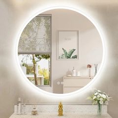 600 mm Round-Bathroom-Mirror-with-Lights, LED-Bathroom-Mirror with Dimmable, 3 Colour Temperatures, Anti-Fogging, Memory Function, HD Tempered Glass, IP44 LED Mirror