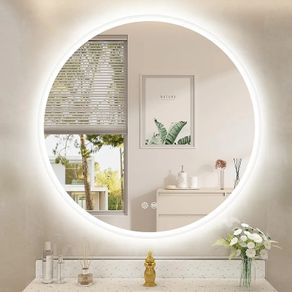 600 mm Round-Bathroom-Mirror-with-Lights, LED-Bathroom-Mirror with Dimmable, 3 Colour Temperatures, Anti-Fogging, Memory Function, HD Tempered Glass, IP44 LED Mirror