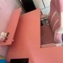 L Shaped Desk with Power Outlets & LED Lights & Pink Gaming Chair for Girls Image 7