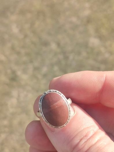 Mid Century Large Oval Cabochon Agate Sterling Silver Ring
