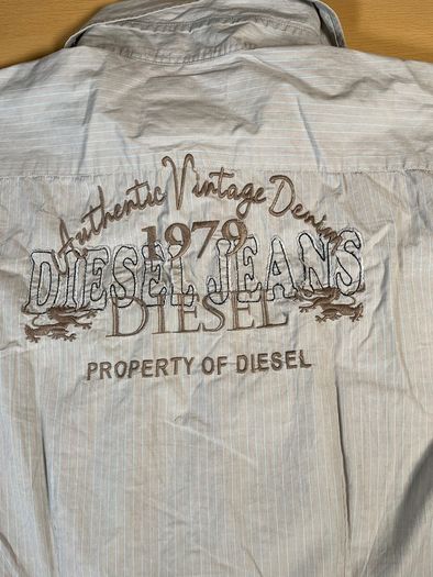 Diesel Embroidered Short Sleeve Button Up Shirt - Mens Sz M - Blue Grey Stripe