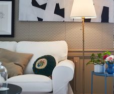 IKEA ARSTID Floor lamp, brass/white